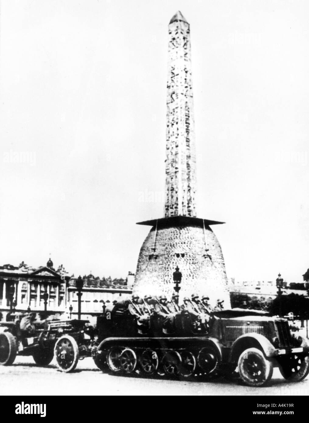 German artillery driving through the Place de la Concorde, Paris, 1940. Artist: Unknown Stock Photo
