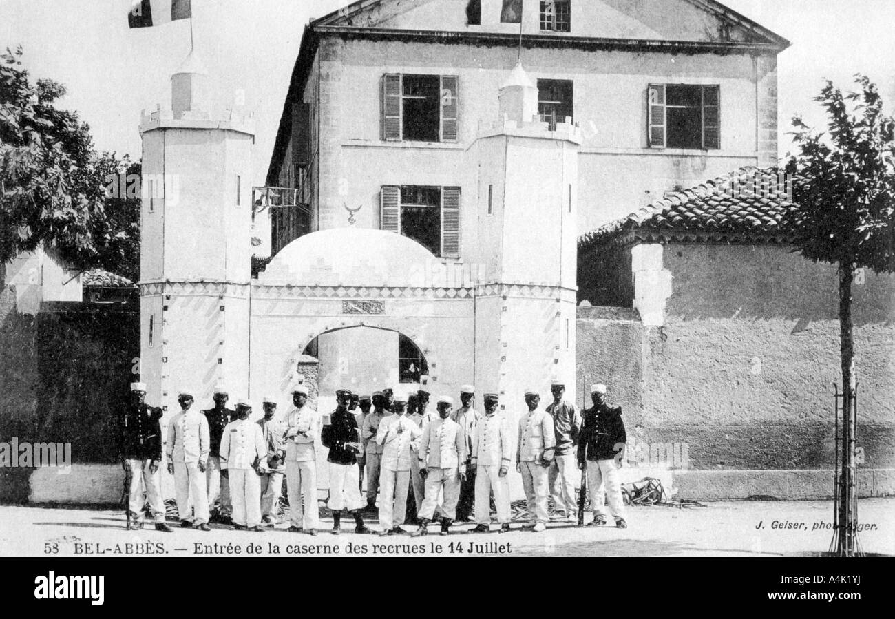 Barracks of the recruits, French Foreign Legion, Sidi Bel Abbes, Algeria, 14 July 1906. Artist: J Geiser Stock Photo