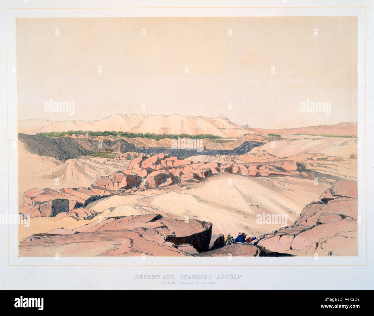 'Desert and Quarries, Asouan, with the Island of Elephantine', Egypt, 19th century. Artist: Lord Wharncliffe Stock Photo