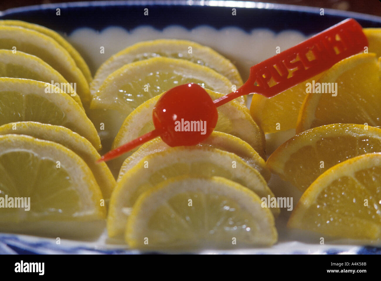 lemon slices in cocktail bar Stock Photo