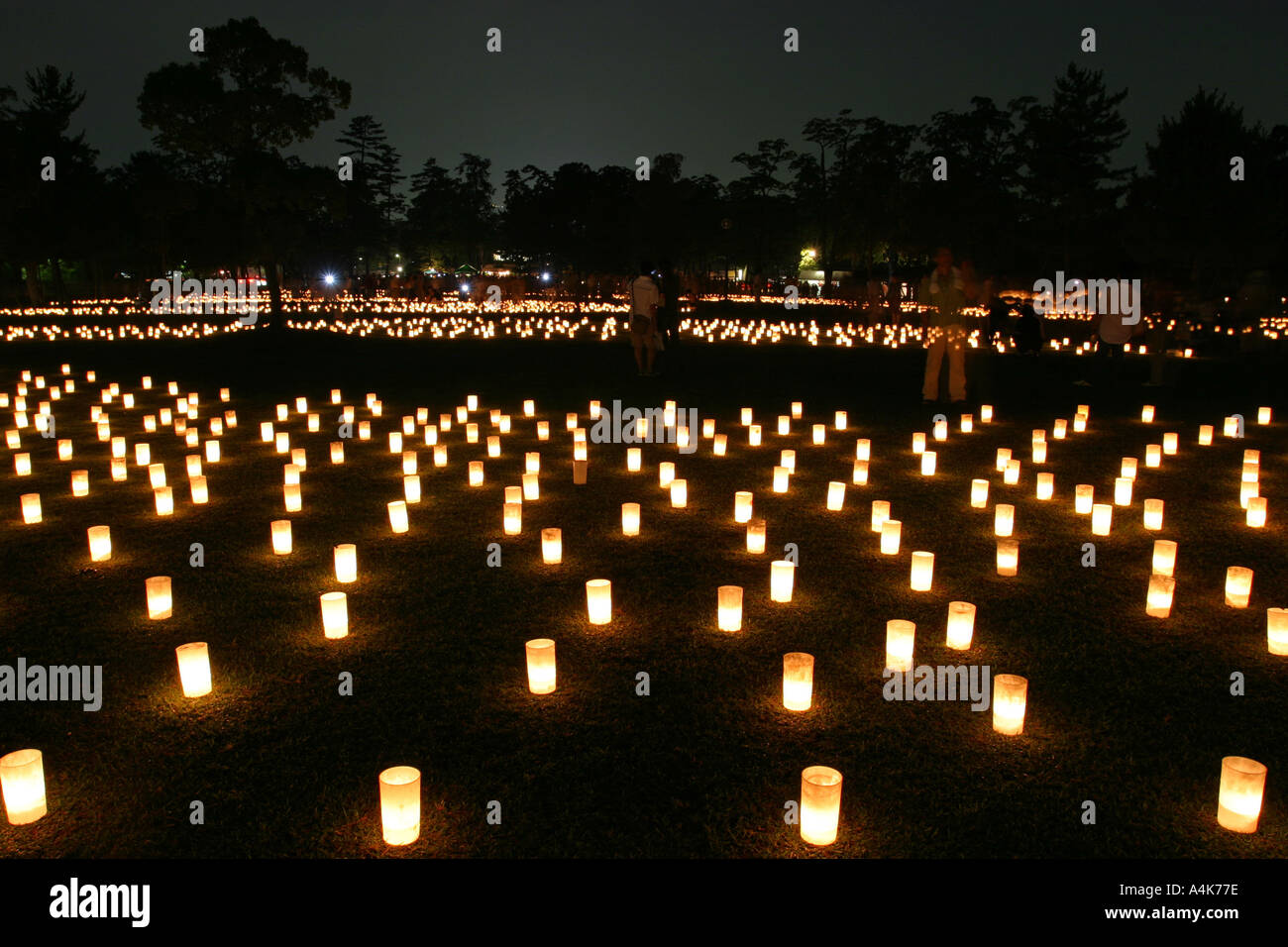 Atmospheric candle lanterns at the Nara Obon Lantern festival Nara Park Kansai Japan Asia Stock Photo