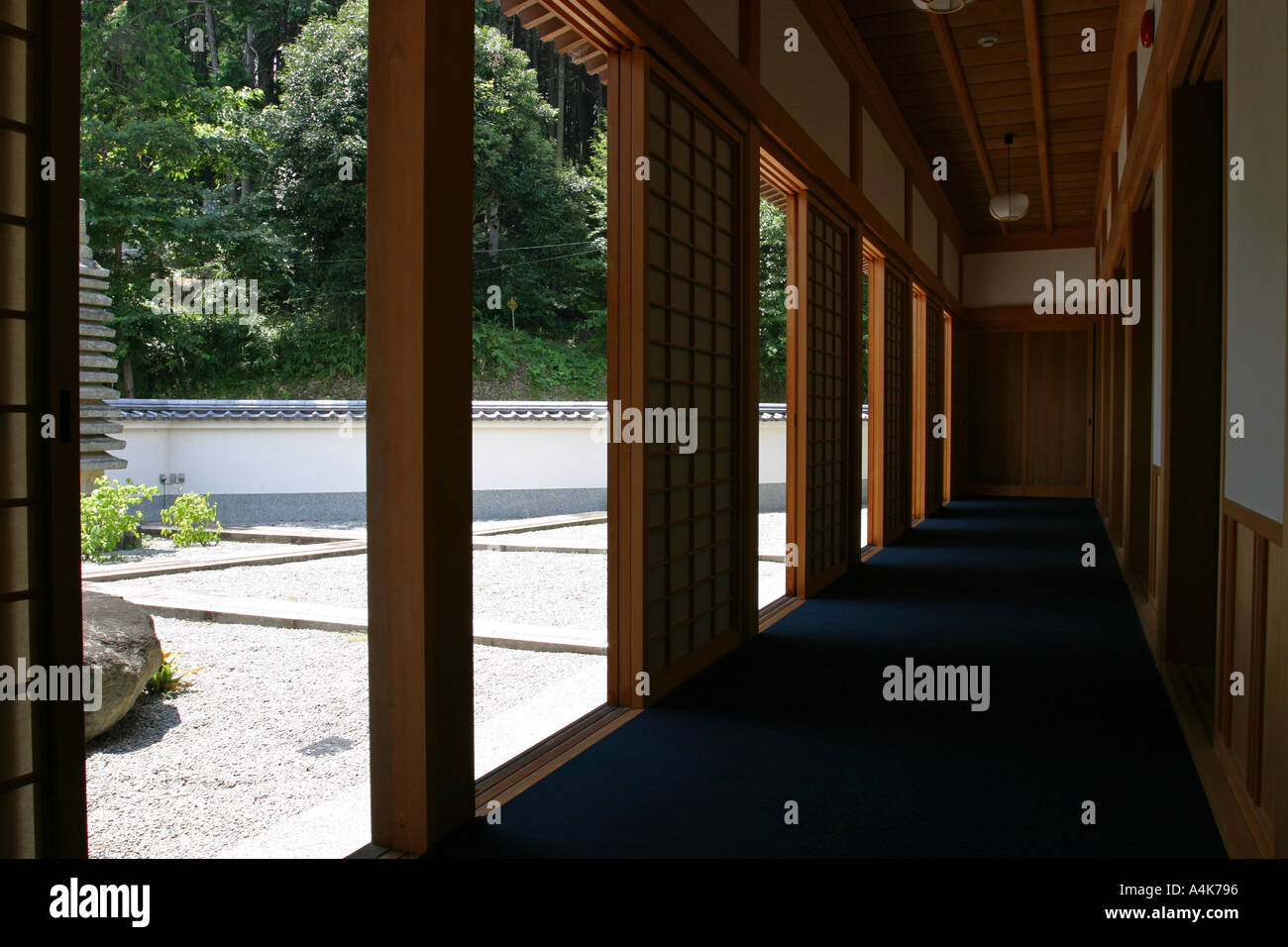 The inside of a typical Japanese temple with traditional sliding wooden paper doors Nara Japan Asia Stock Photo