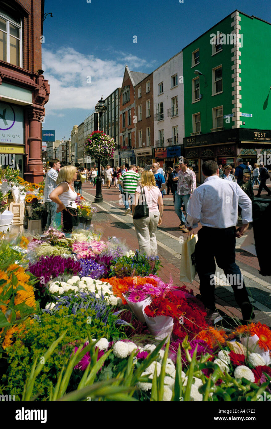 Grafton Street, Dublin's finest shopping area with a flower sellers