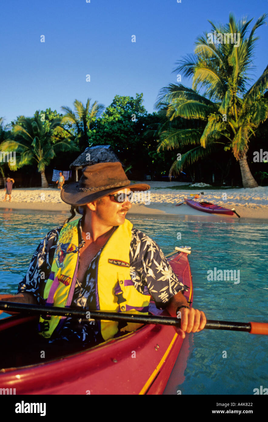 Man paddles off Savaii Western Samoa Stock Photo Alamy