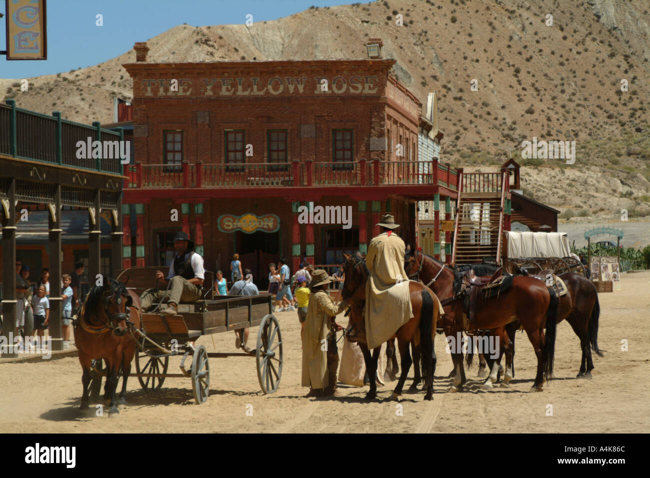 Wild West style bar tavern and wagon at Mini Hollywood Andalusia Stock Photo