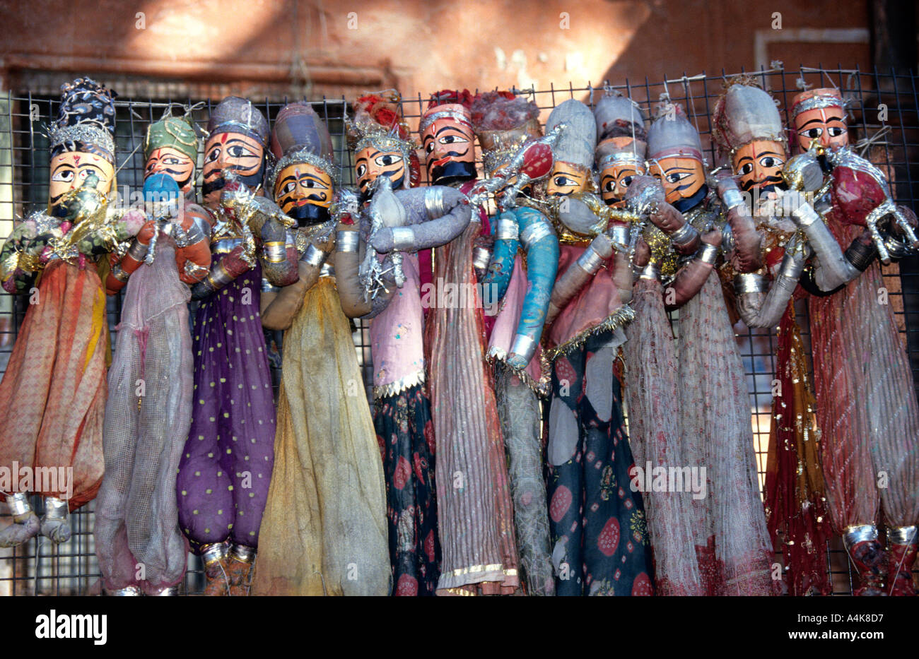 colorful puppets hanging outside for sale in Jaipur,Rajasthan,India
