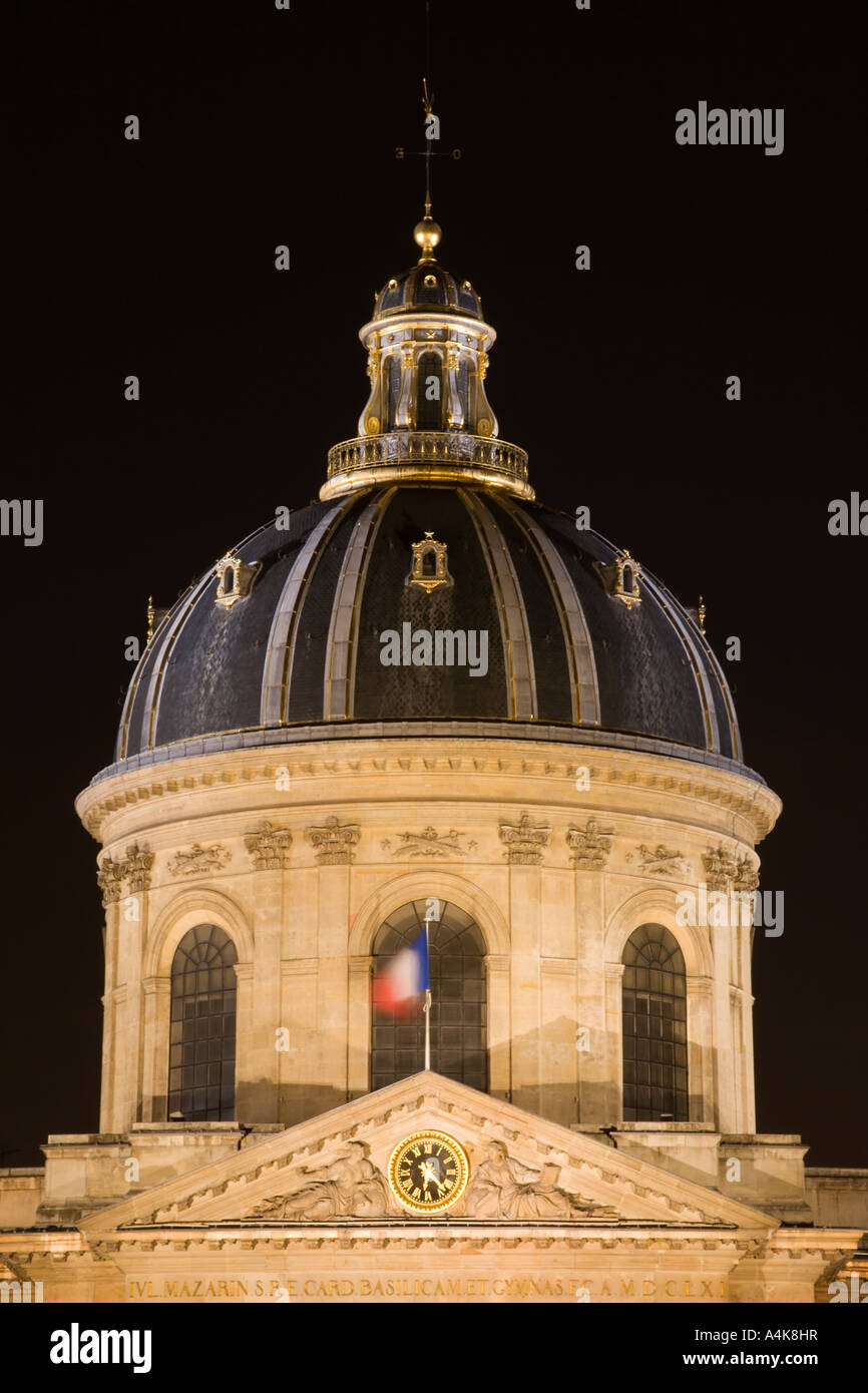 The French Institute dome at night - Paris, France Stock Photo
