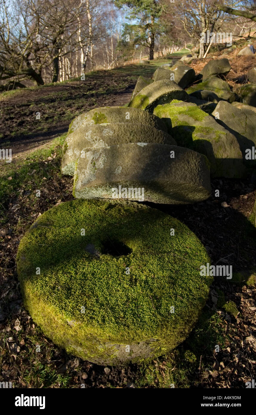 Abandoned grit millstones at Bole Hill Quarry Stock Photo Alamy