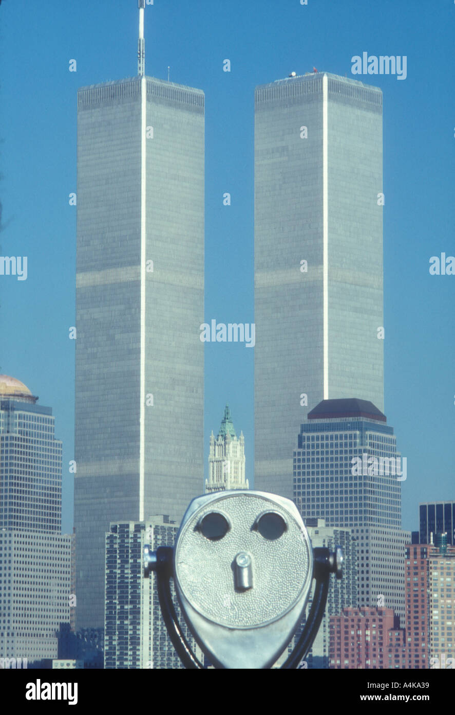 World Trade Center in New York City and telescope Stock Photo