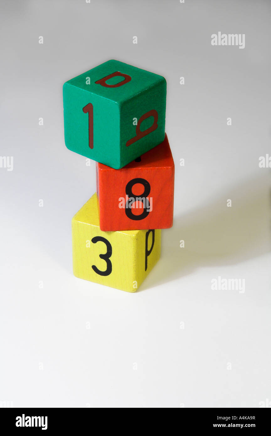 Childrens educational wooden building blocks numeric Stock Photo