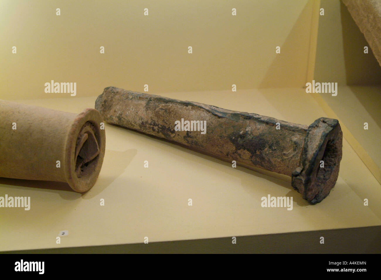 sample of a lead pipe at the Roman ruins at Cerro da Vila in the Algarve, Portugal Stock Photo