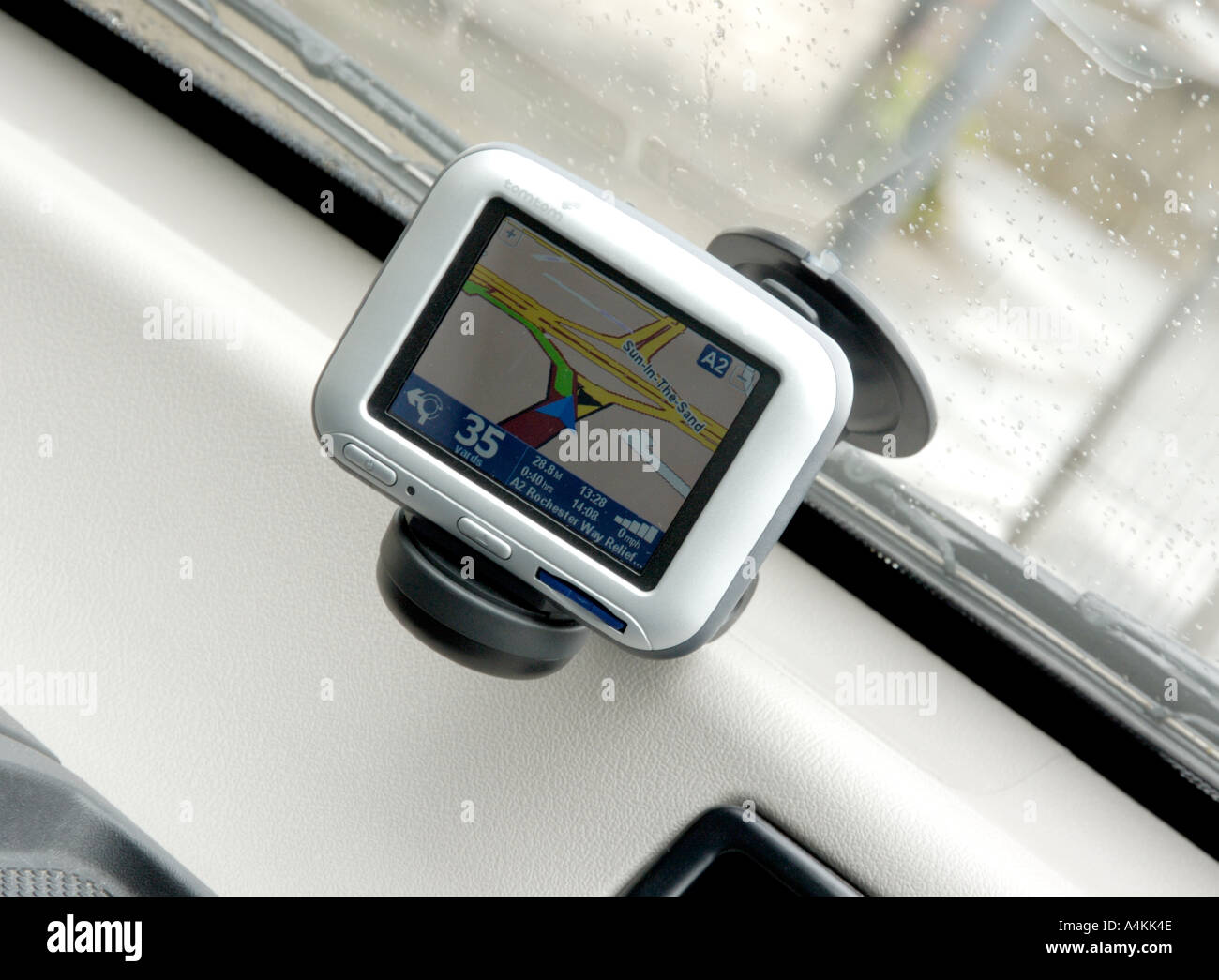 Satellite navigation on a car dashboard Stock Photo
