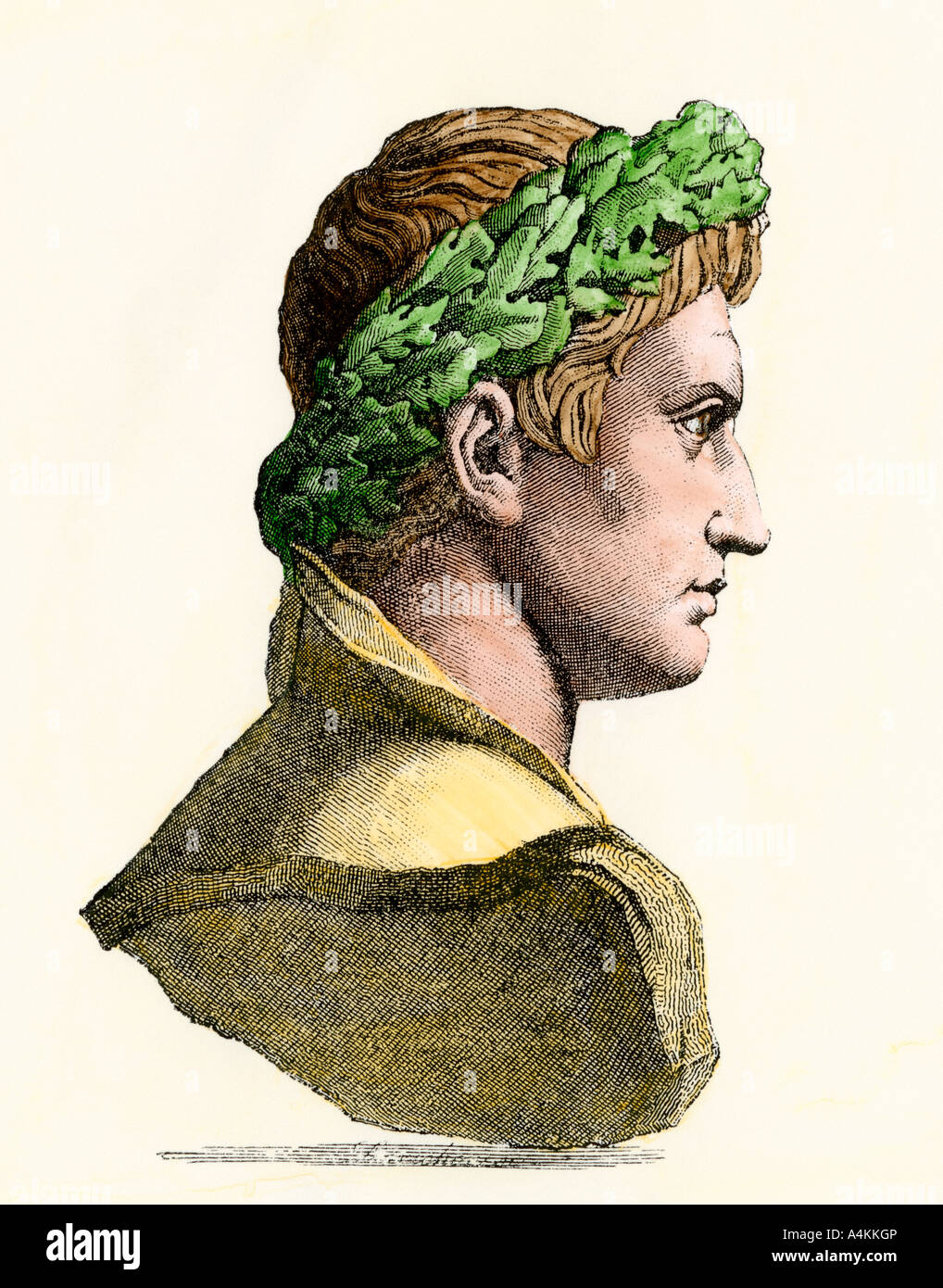 Caesar Augustus first emperor of the Roman world. Hand-colored woodcut Stock Photo