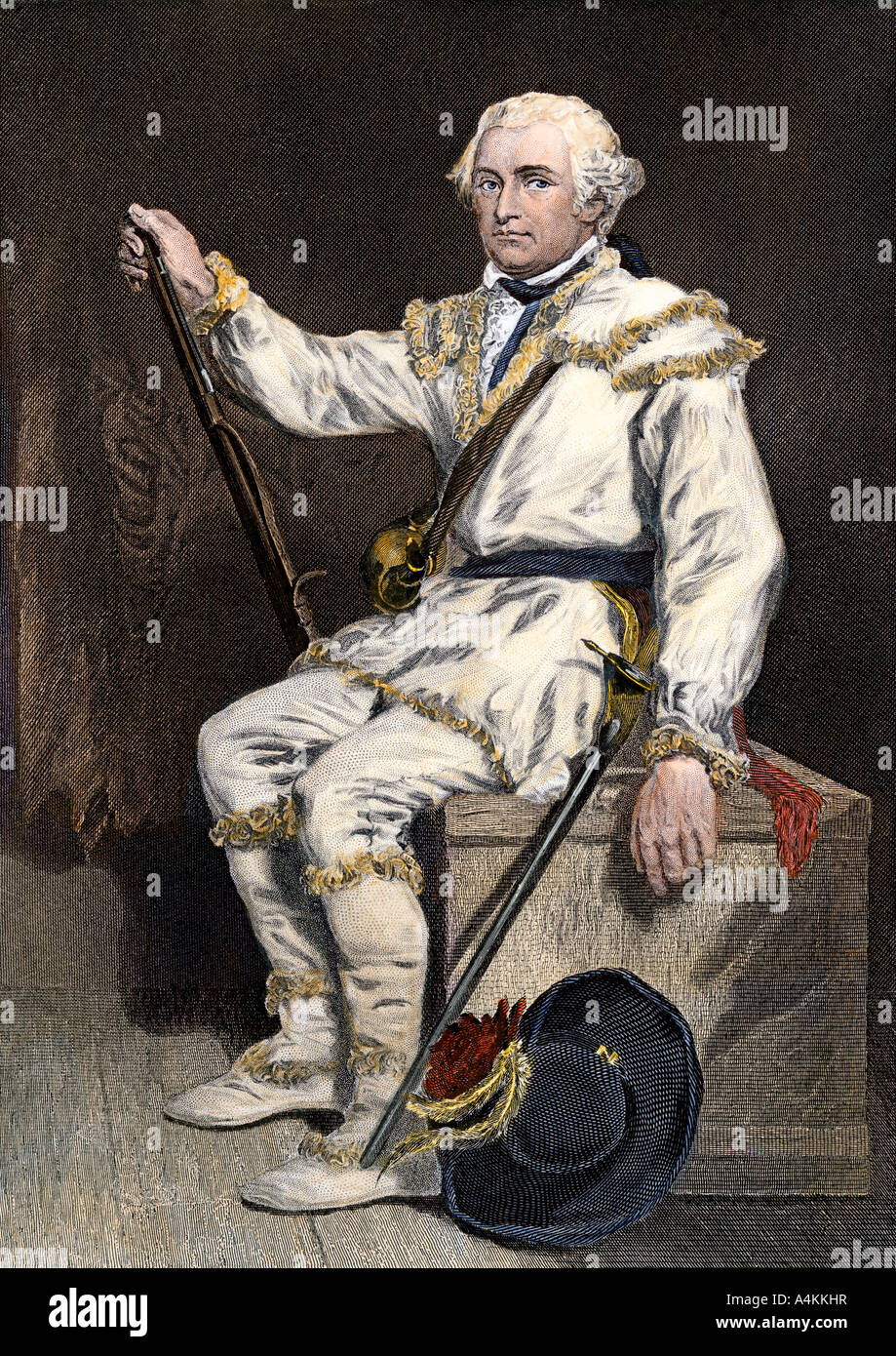 Continental Army General Daniel Morgan during the Revolutionary War. Hand-colored engraving Stock Photo