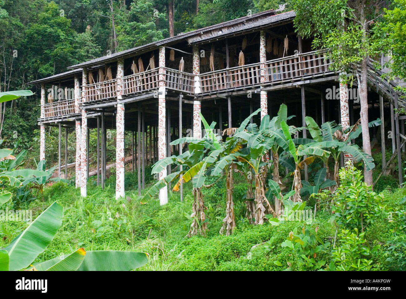 An Iban long house at the Sarawak Cultural Centre Stock Photo