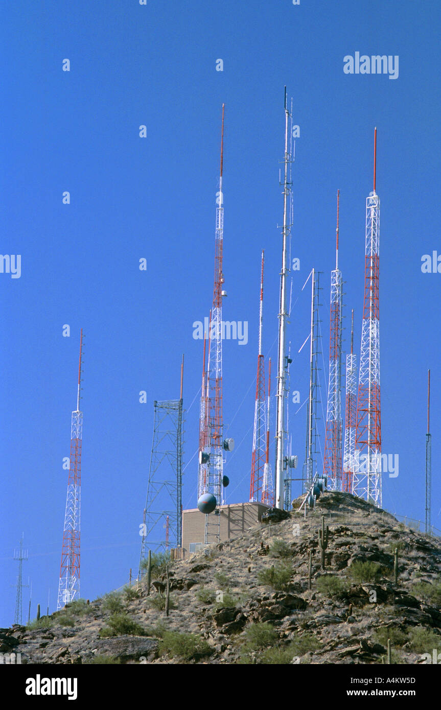 Radio and television transmission towers in Phoenix Arizona Stock Photo