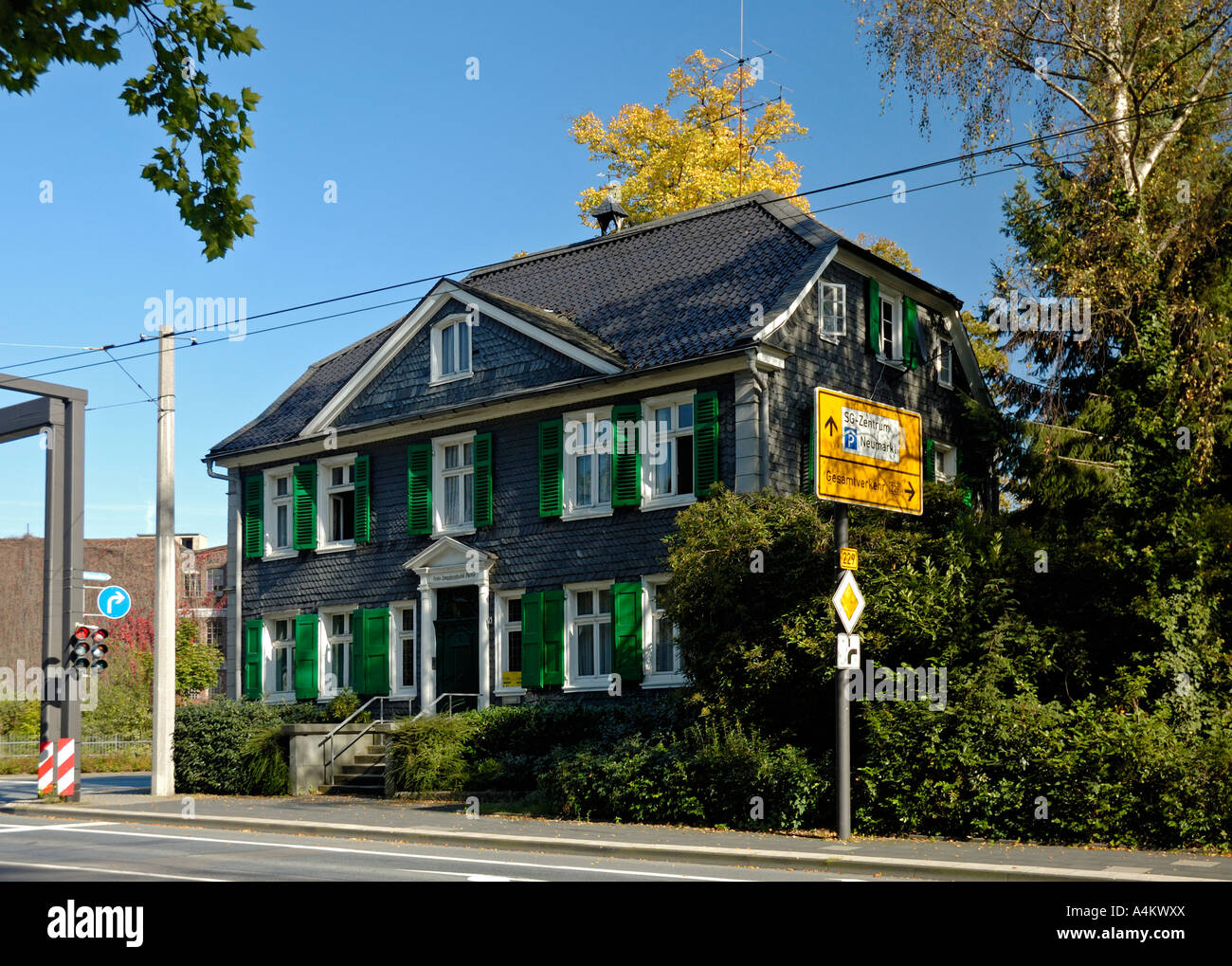 Traditional "Bergisch" slate covered house in Solingen, Germany. Stock Photo