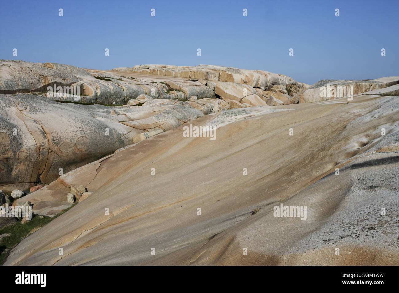 Granite rocks in nature reserve at the island Hallo in Bohuslan, Sweden ...