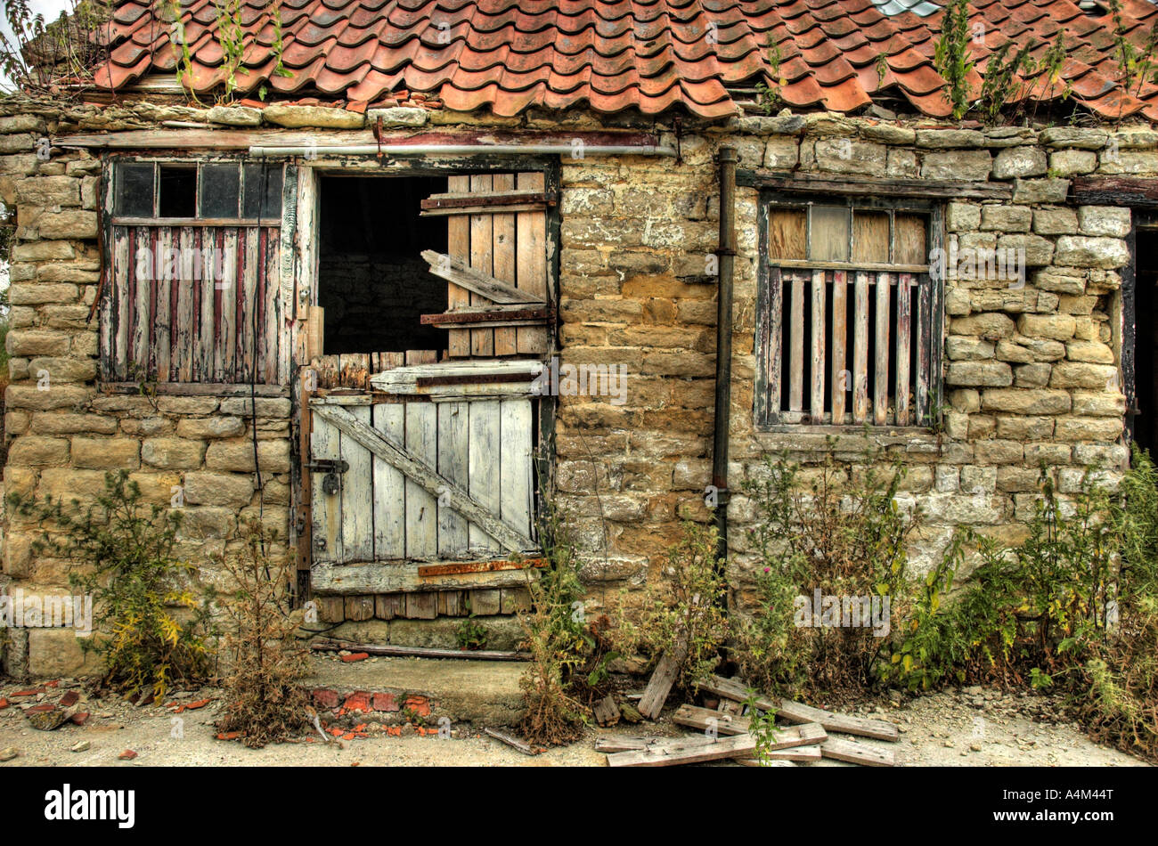 An old derelict barn under pantile roof in north yorkshire Stock Photo