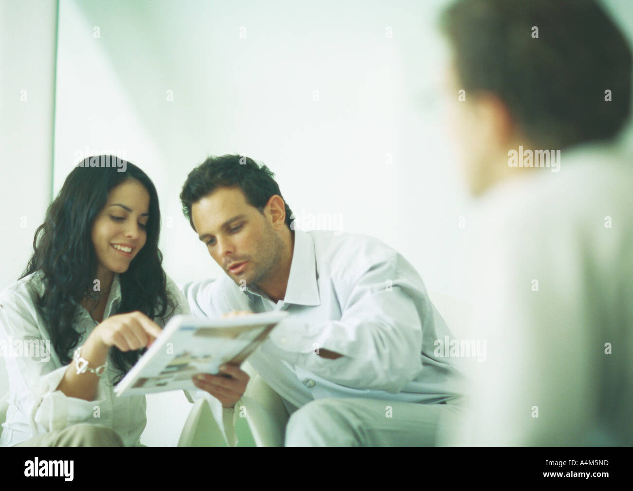 Young adults examining catalog Stock Photo