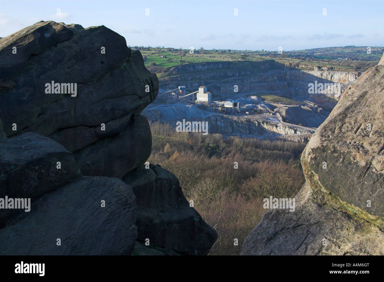 Middlepeak limestone quarry from Black Rock, Wirksworth, Peak District, Derbyshire, England