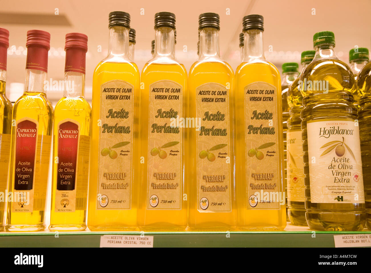 Spanish olive oil on supermarket shelf Stock Photo Alamy