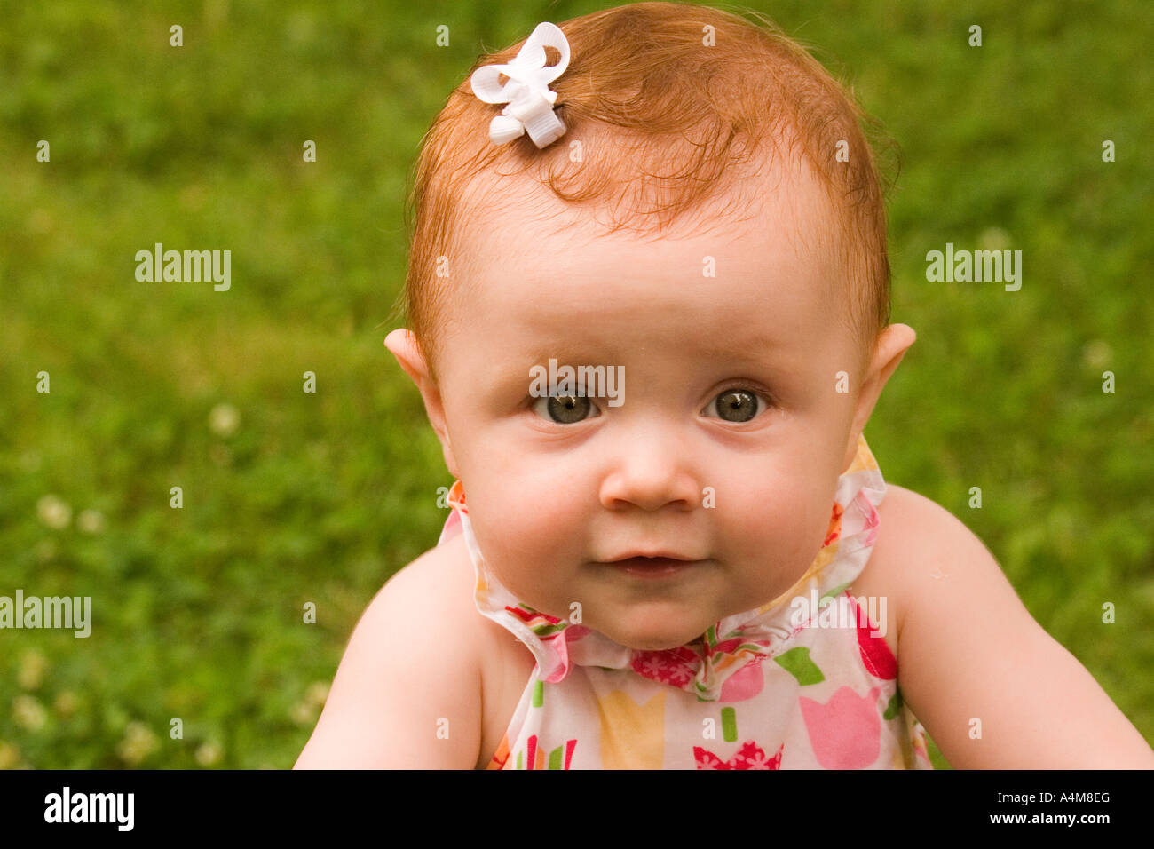 An appealing baby girl with red hair looking at the camera Stock Photo ...