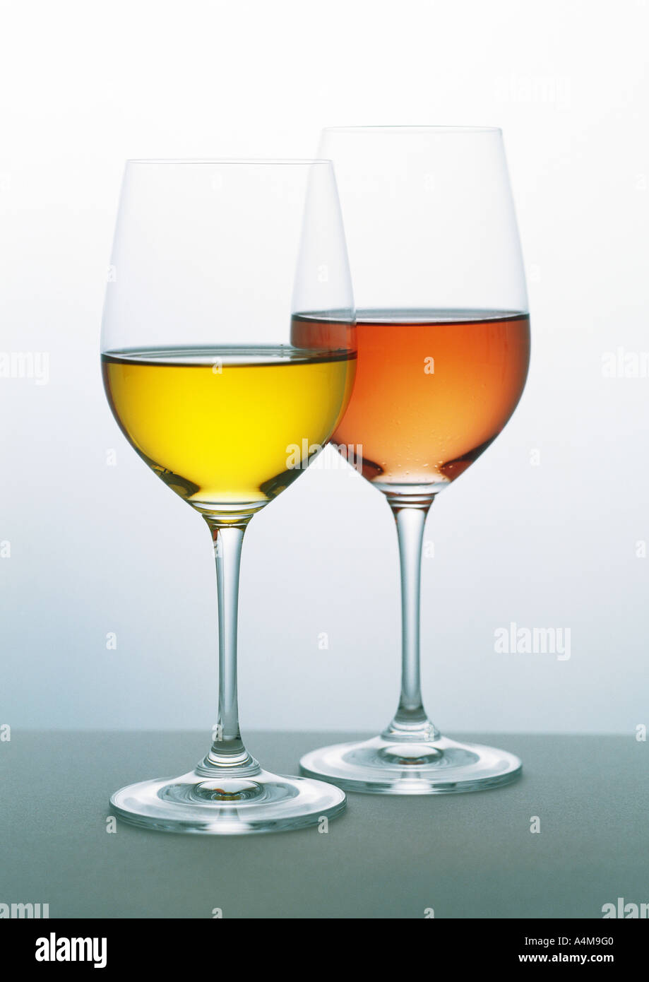 Glasses of white and rosŽ wines Stock Photo