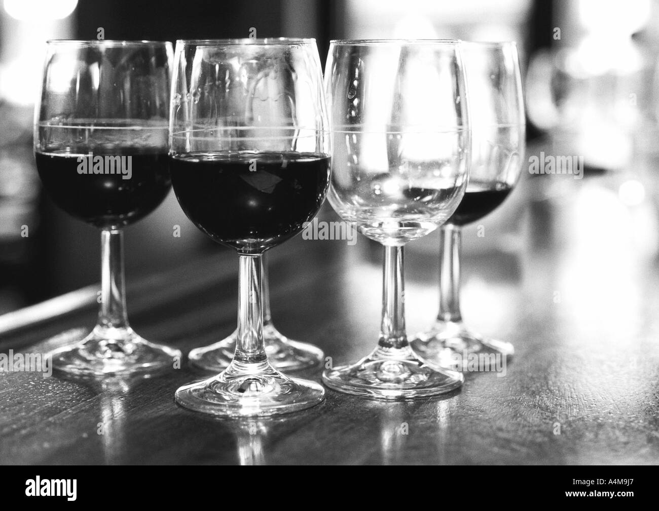 Glasses of wine on bar counter Stock Photo