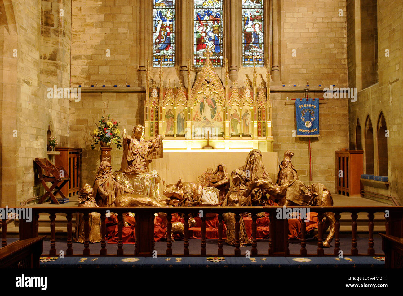 Gold nativity scene in the sanctuary of St. Mary's Church, Boston Spa