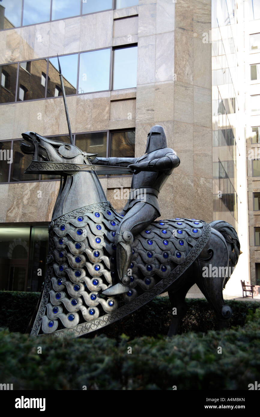 Statue of medieval knight on horseback. Devonshire Square, The City
