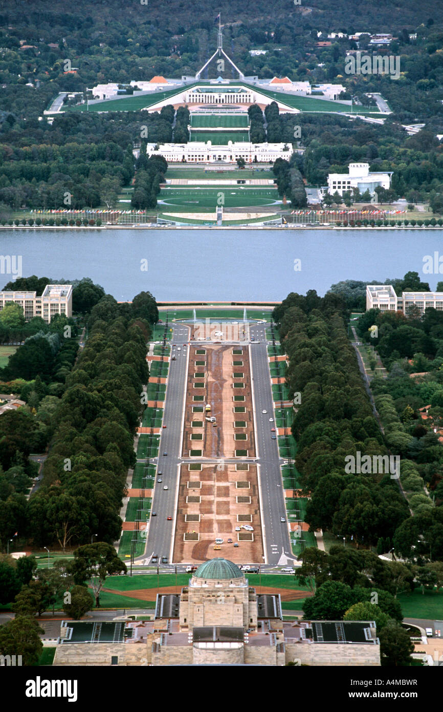 View from Mount Ainslie of the Canberra parliament buildings, the Anzac ...