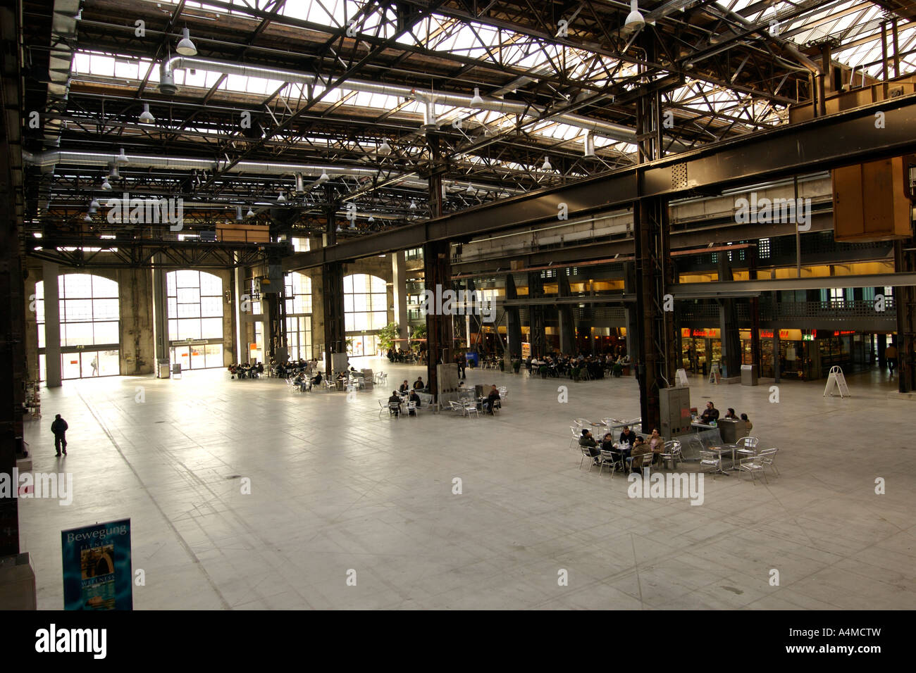 The interior of the Puls 5 centre a former steel foundry in the culturally transformed area of West Zürich. Stock Photo