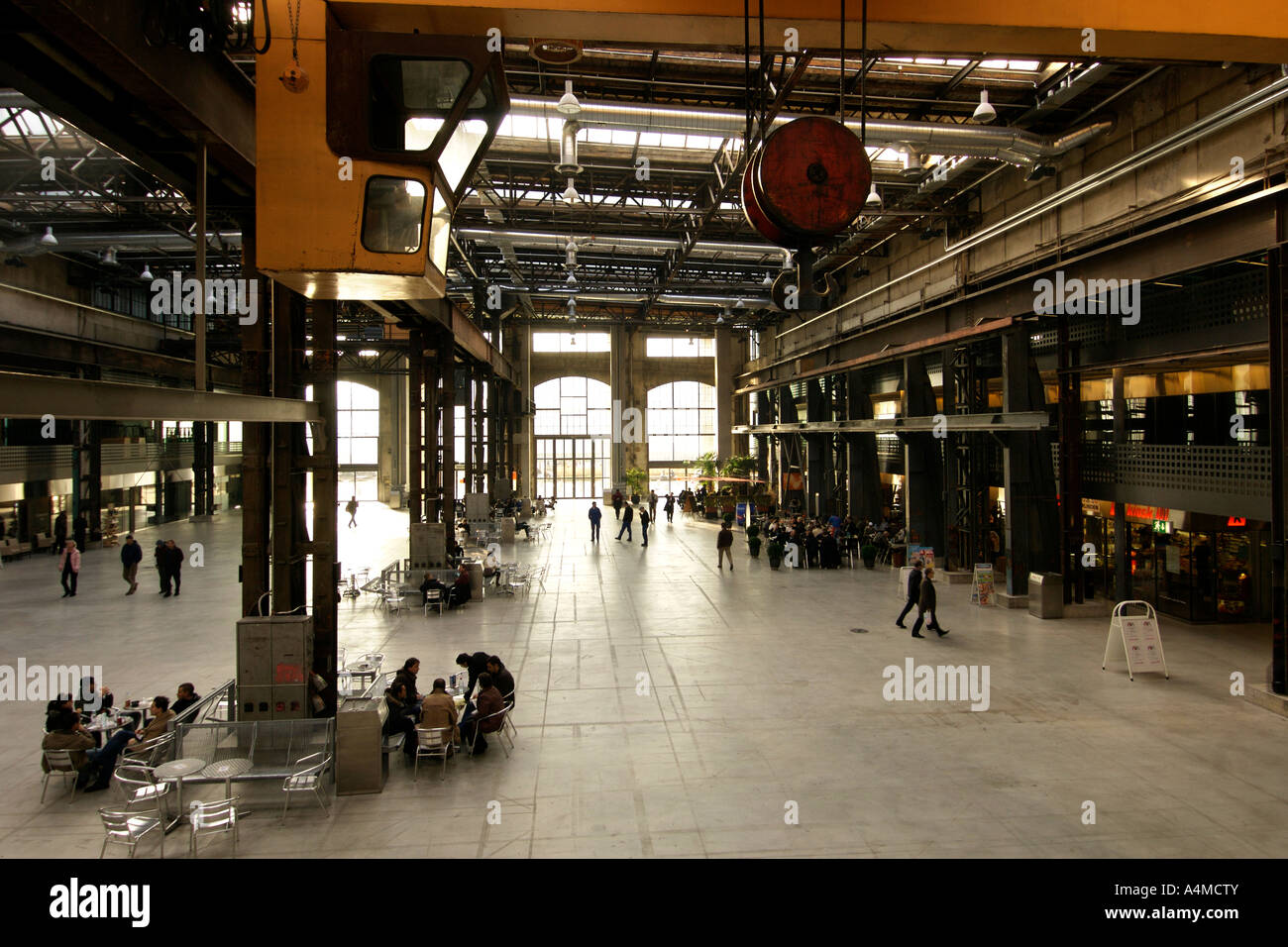 The interior of the Puls 5 centre, a former steel foundry in the culturally transformed area of West Zürich. Stock Photo