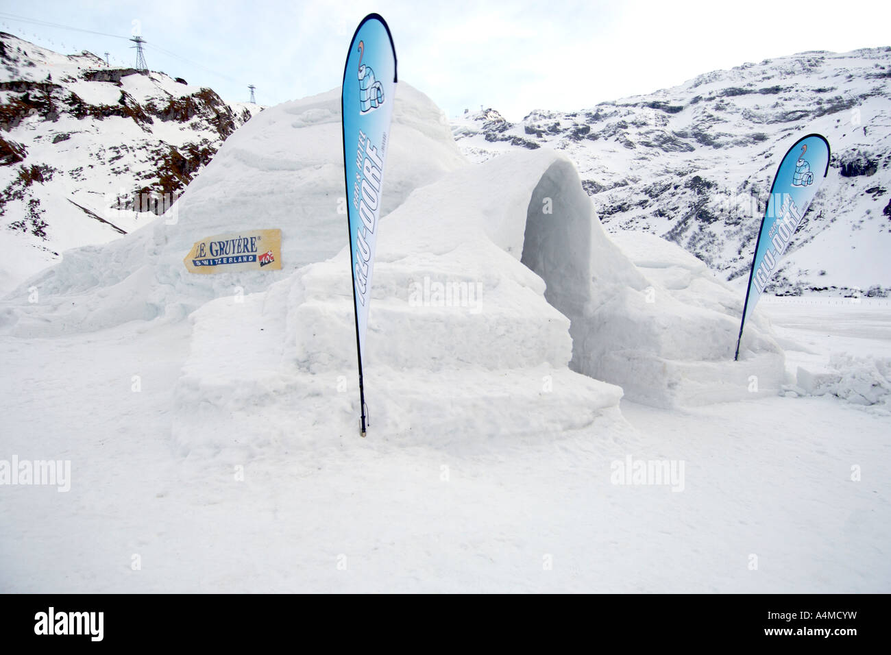 Exterior of the Iglu dorf ice hotel on the slopes of Mount Titlis in Switzerland. Stock Photo