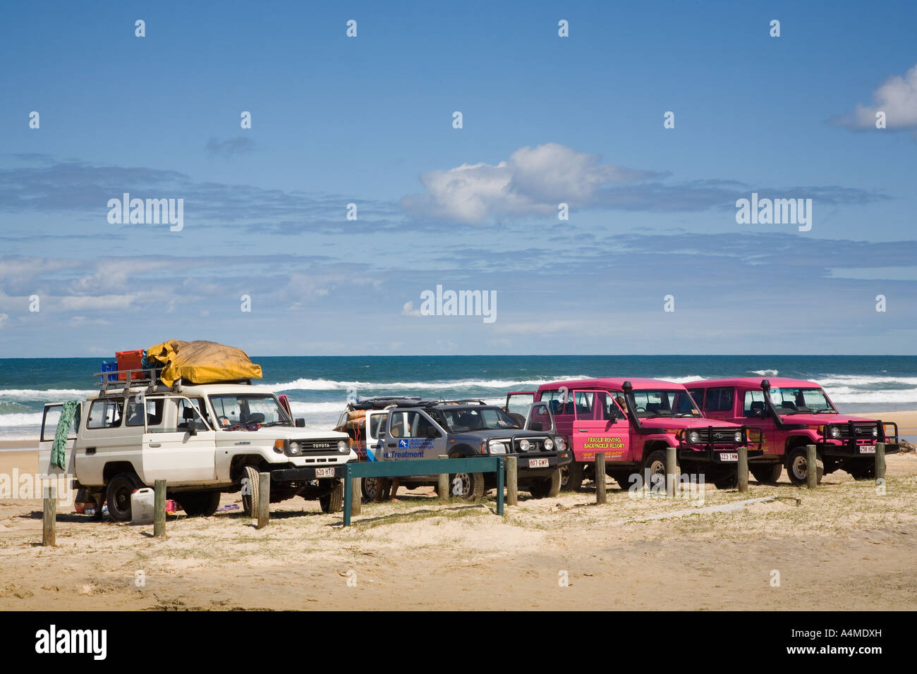 Beach parking on Seventy-five Mile Beach - Fraser Island, Queensland, AUSTRALIA Stock Photo