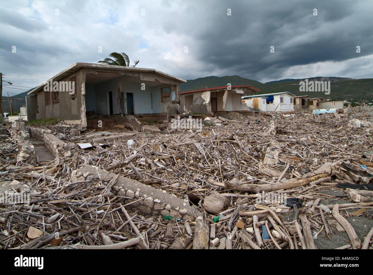 Coastal homes devastated by Hurricane Ivan south coast Jamaica. Stock Photo