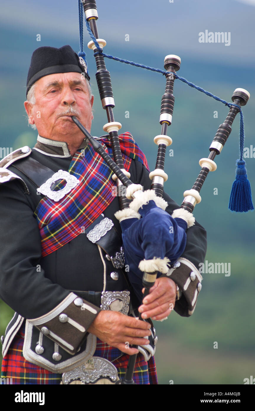 Man playing Bag Pipes. Scotland Stock Photo