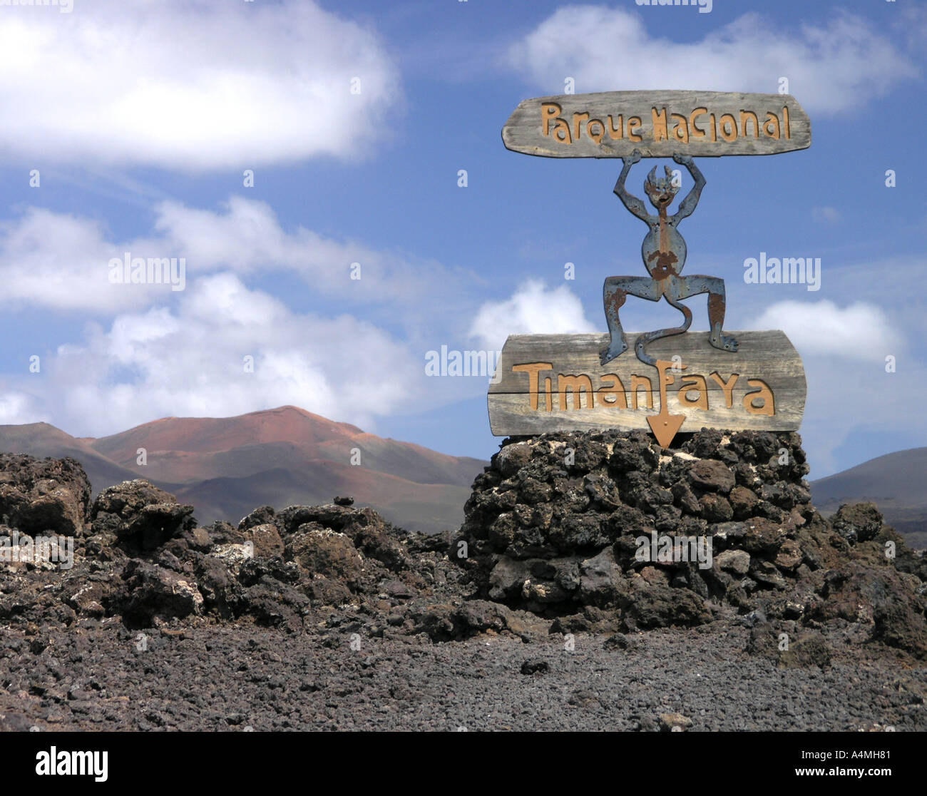 Entrance Sign to Timanfaya National Park Lanzarote Canary Islands Stock