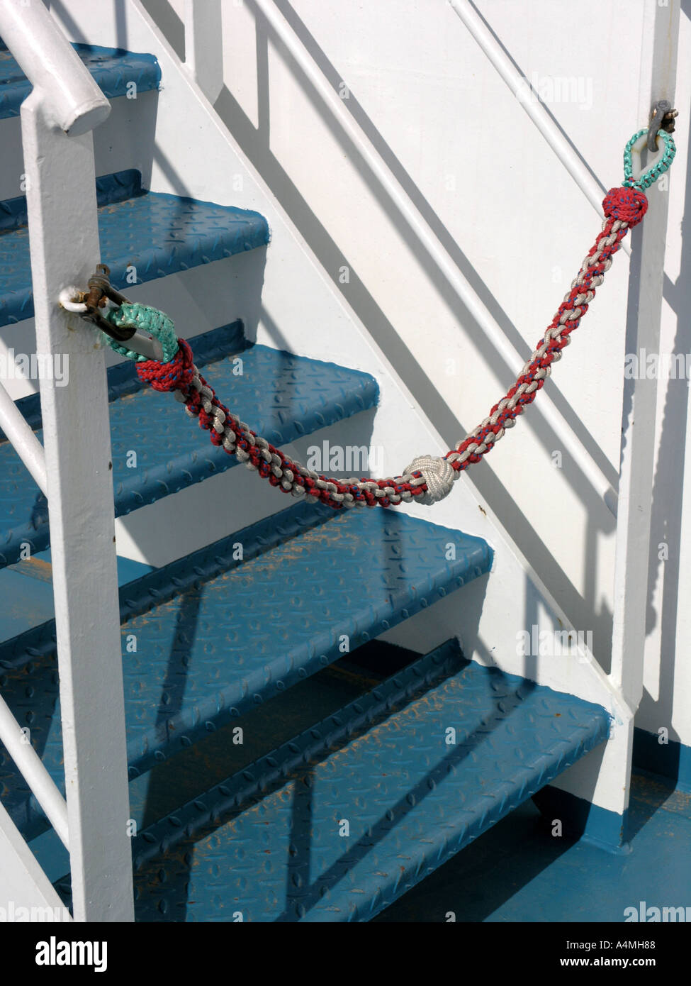 Metal steps on a feery roped off for safety Stock Photo Alamy