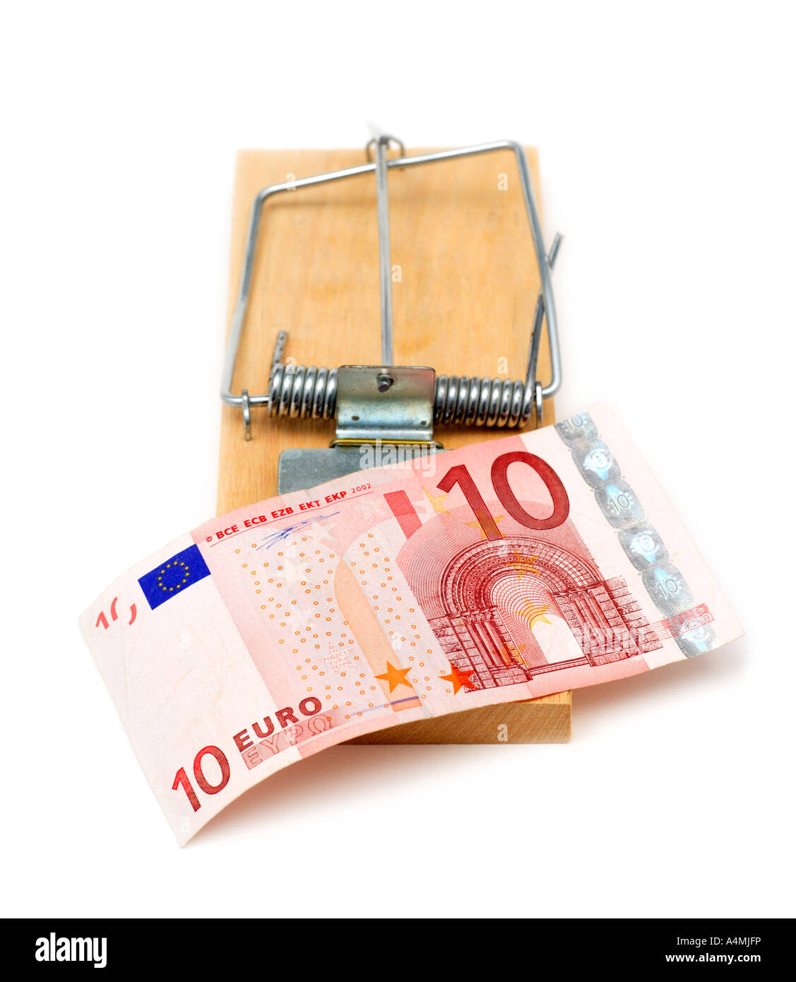 Mousetrap with Euro Currency indicating money trap Stock Photo