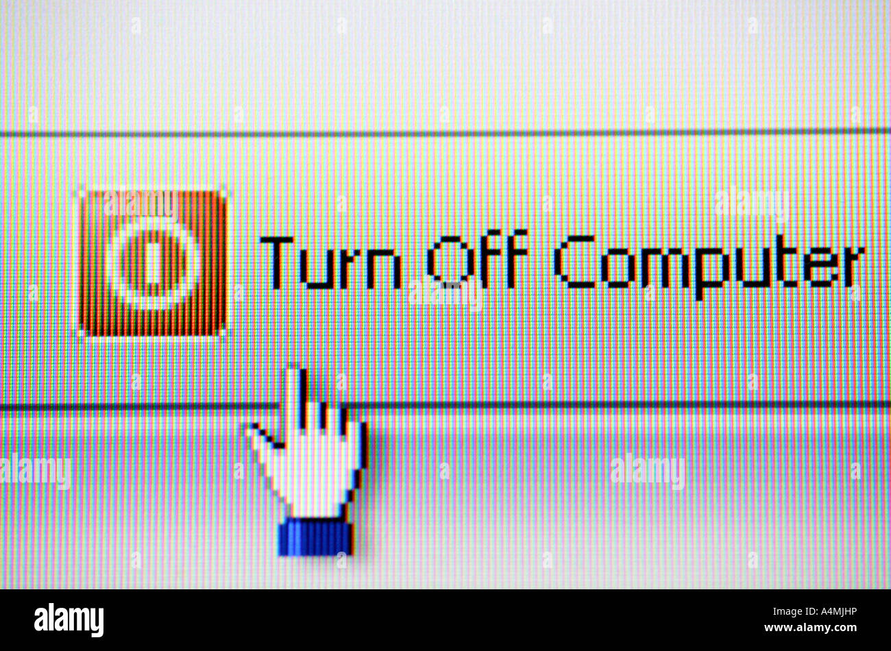 Computer program display to turn off computer Stock Photo