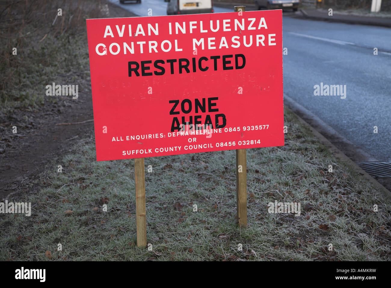 Red warning sign for Avian Influenza Control Measure Restricted Zone