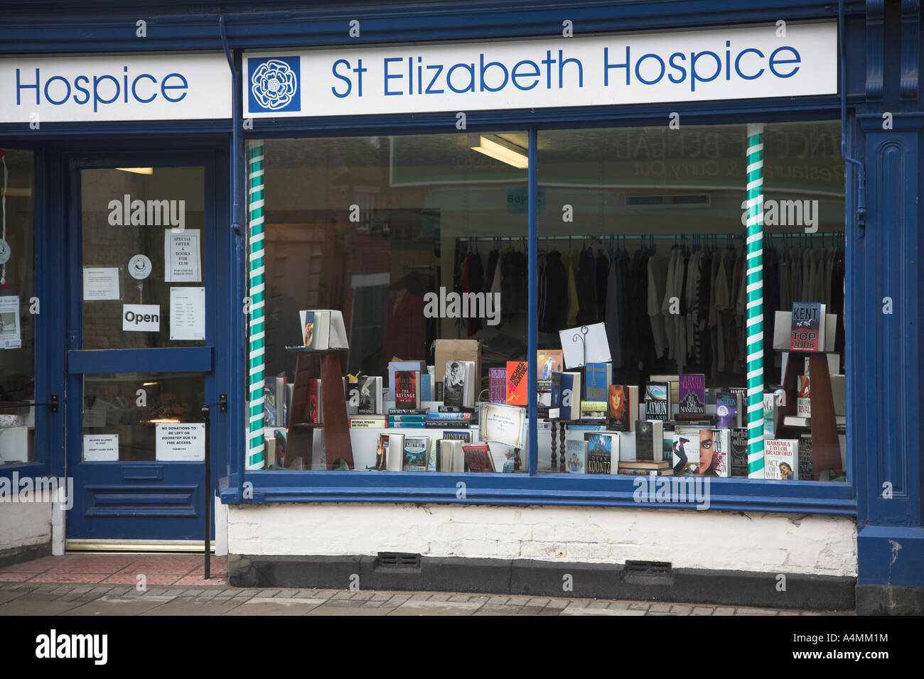 St Elizabeth Hospice charity shop window display Saxmundham, Suffolk