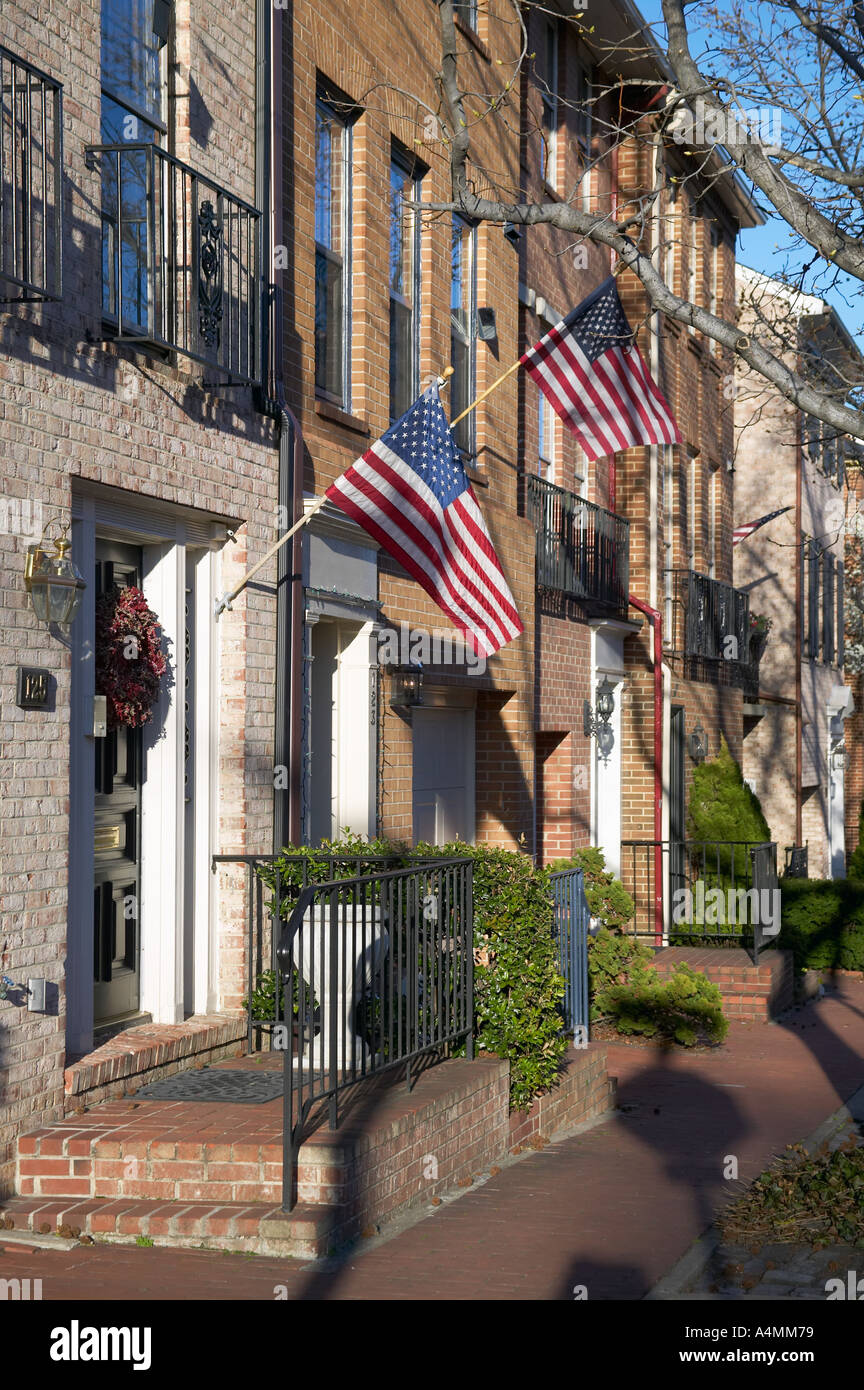 Historic row houses on Queen Street in Old Town Alexandria Virginia USA