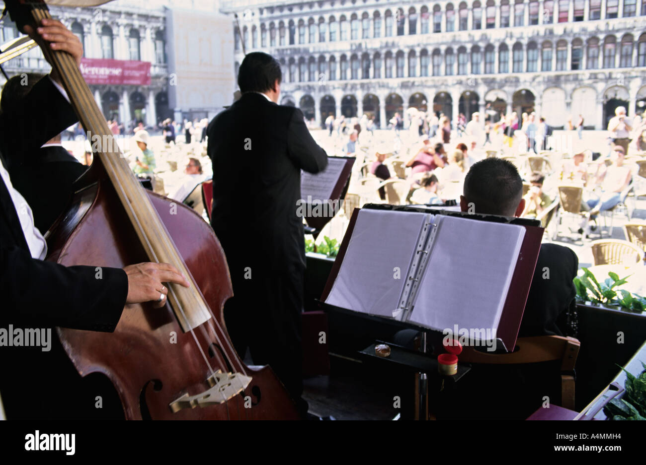 Classical musicians performing at Cafe Florian, Piazza San Marco (Saint Mark s Square) Stock Photo
