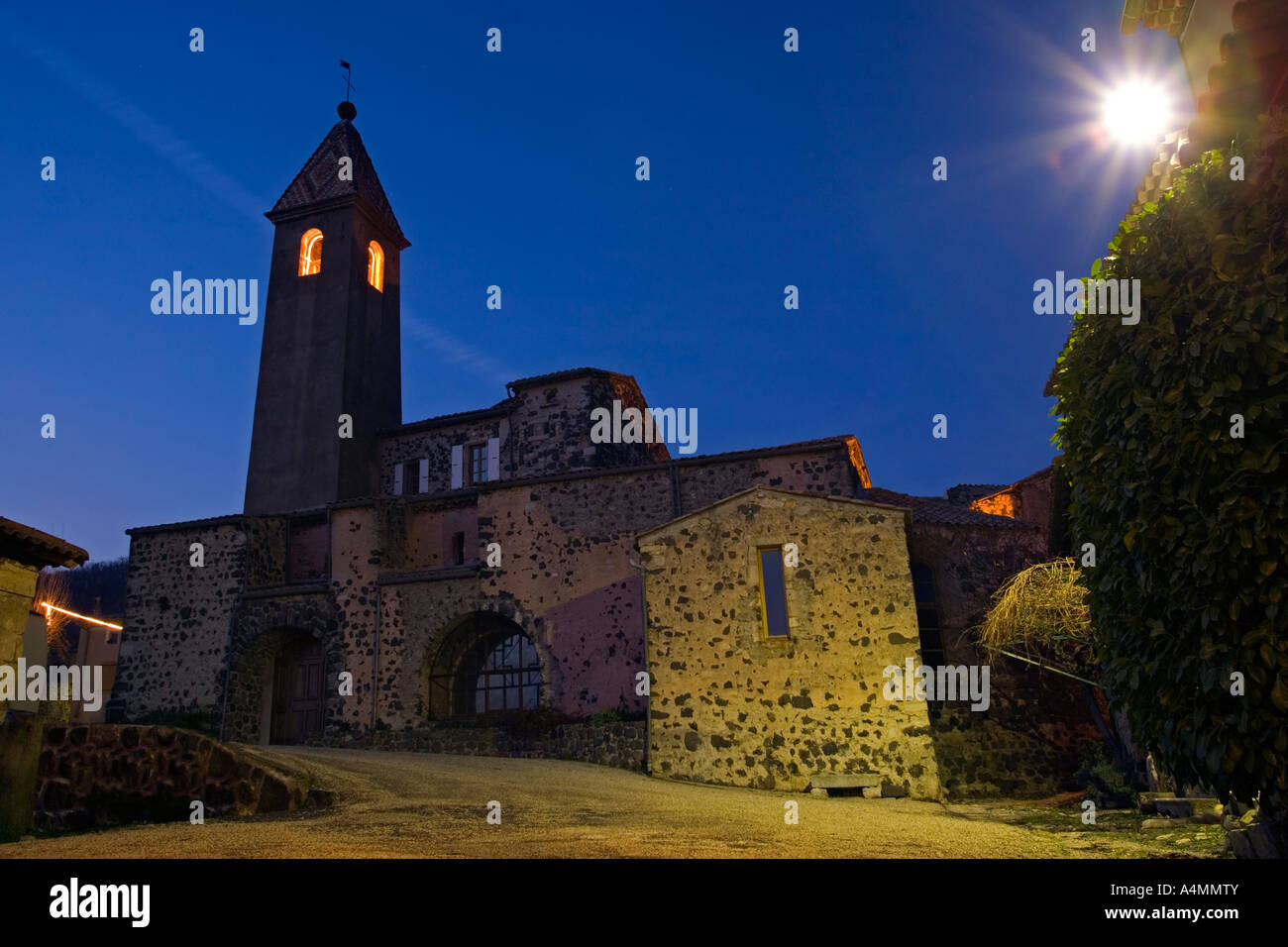 The Saint Pons church at twilight (Ardeche France). Eglise du village