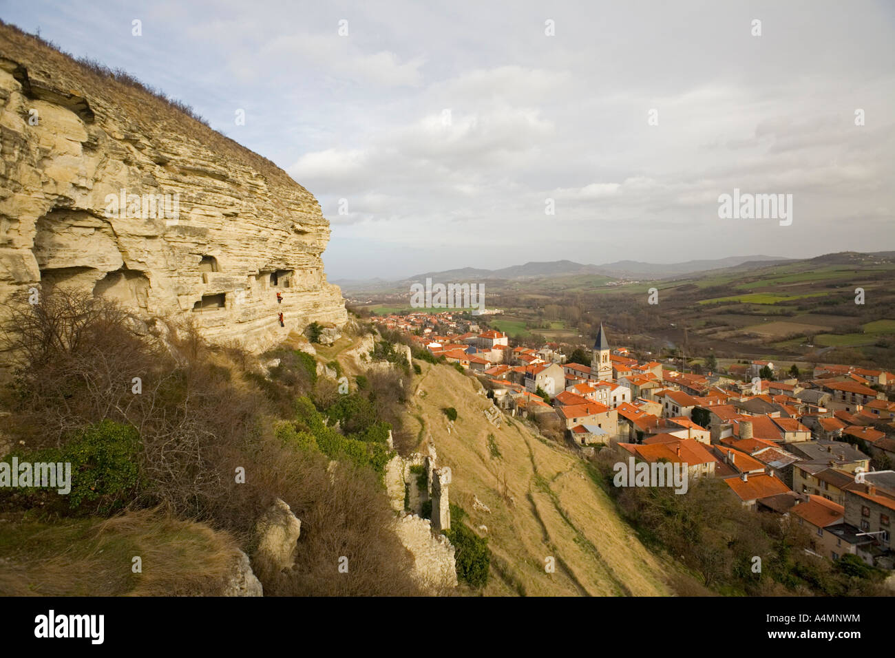 A view over 'White Rock' village (Puy de Dôme - France). Vue du village de La Roche-Blanche (Puy de Dôme - France). Stock Photo