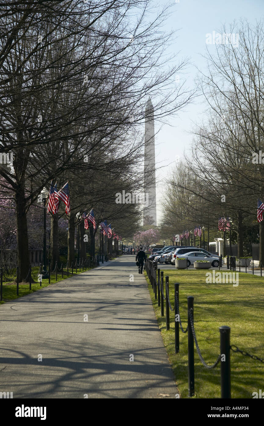 Washington Monument view from East Executive Drive on the east side of the White House Washington DC USA Stock Photo