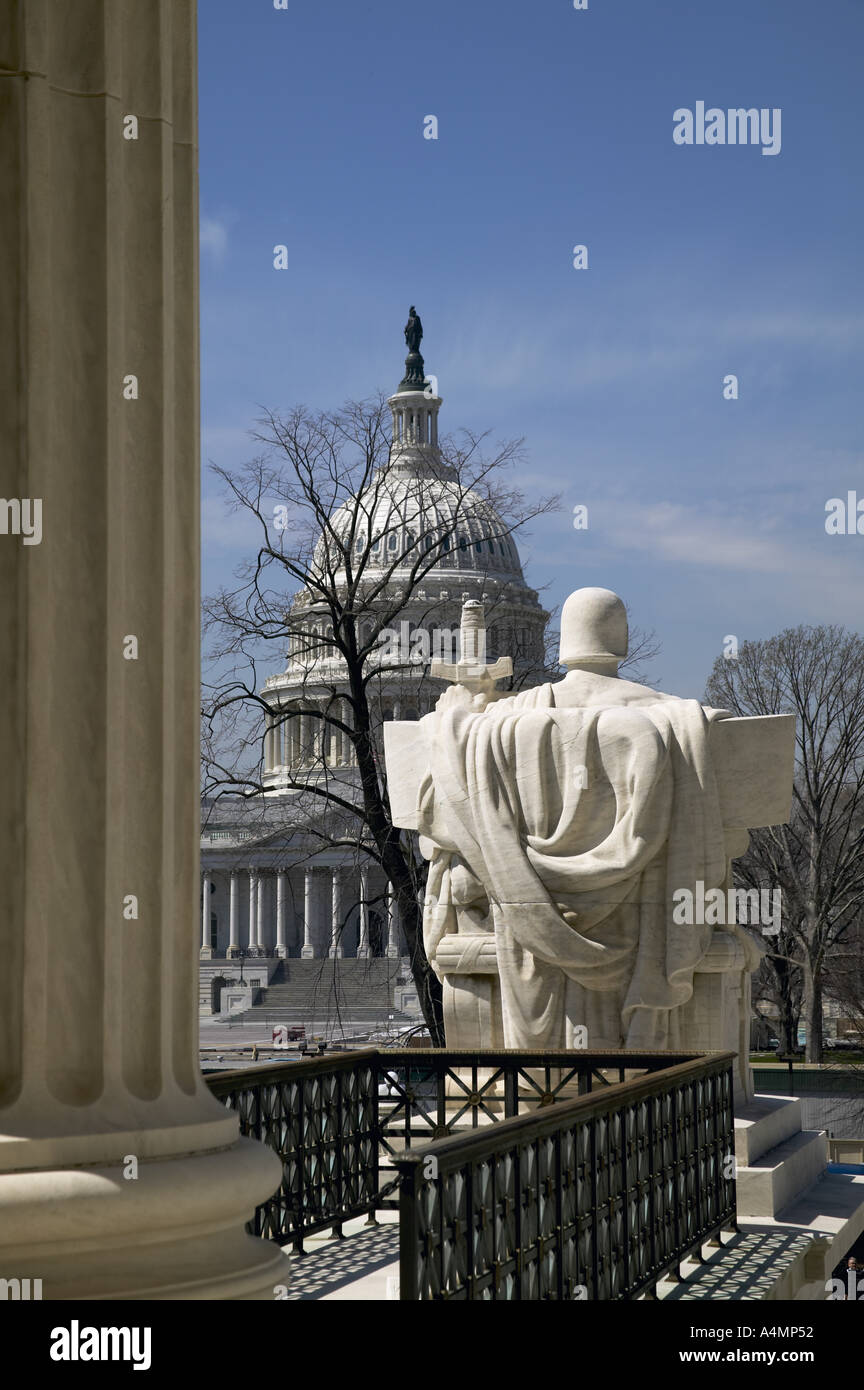 United States Capitol Building with the Guardian of Law marble statue
